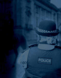 Female police officer walking down the street